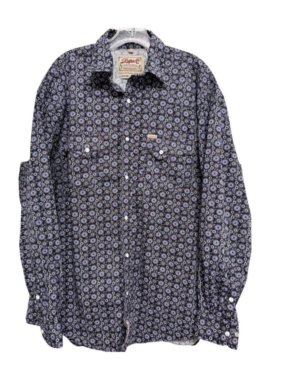 Rafter C Long Sleeve Print Shirt Size Large Wester Cowboy Rodeo Blue Purple